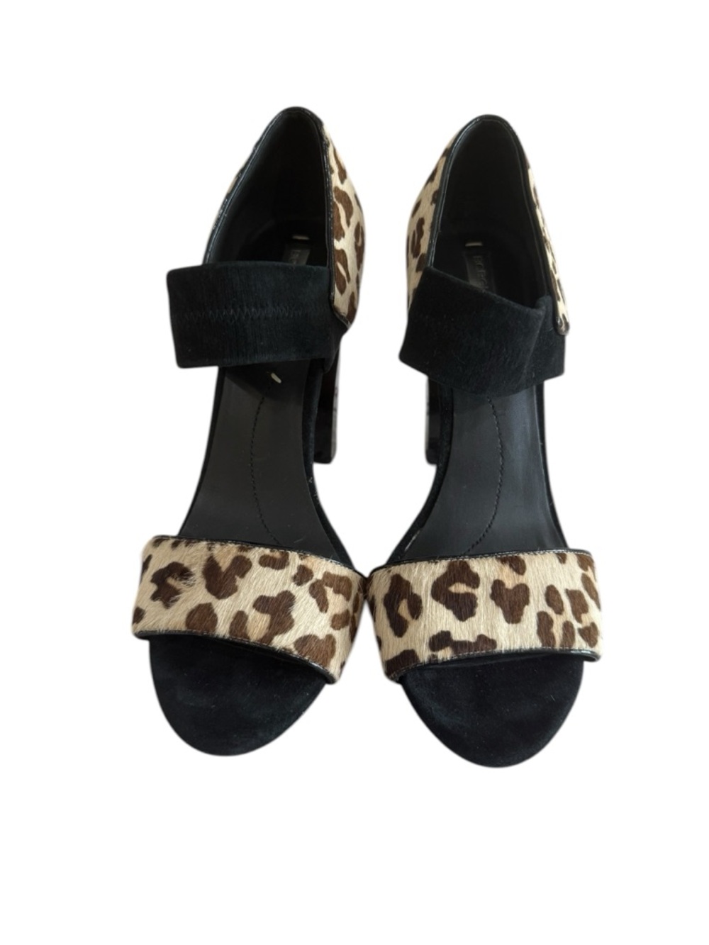 BCBGMaxAzria Nadalya‎ Leopard and Black Open-Toe Block Heel Sandals 4.5 inch
